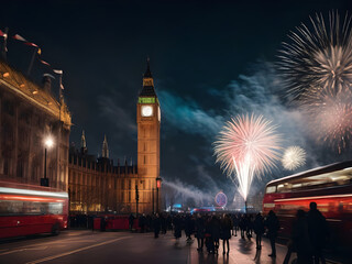 Big ben and houses of parliament with firework - obrazy, fototapety, plakaty