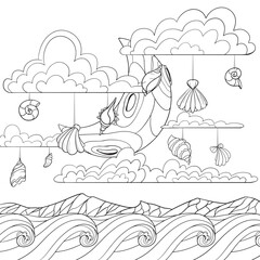 Seashells in the sky line art design.