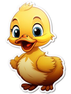 Adorable yellow duckling cartoon, bringing cuteness to a clean white canvas.
