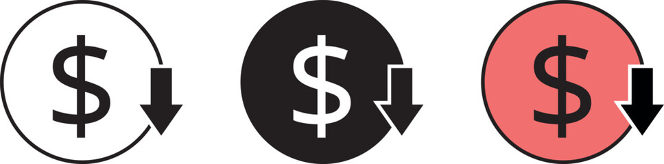 Cost reduction icon lined, isolated and colored version. Reduce cost sign. Vector illustration