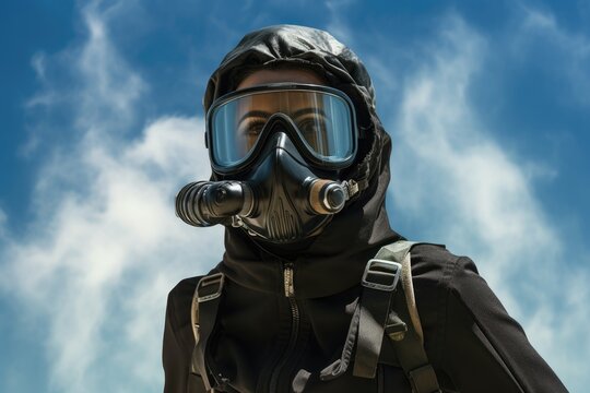 Portrait of a skydiver in a helmet and goggles, A brave skydiver in the open air, full face covered with masks, AI Generated