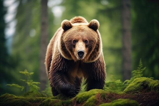 Big brown bear in the forest. Wildlife scene. Animal in the nature habitat, A brown bear in the forest, depicted in a close-up view of a wild animal, AI Generated