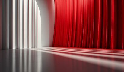 Columns. glowing white red room corridor hall art house mysterious strange interior. Background wallpaper is a place to shoot a photo shoot