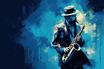 Saxophone Player A fictional character created by Generated AI.  - obrazy, fototapety, plakaty