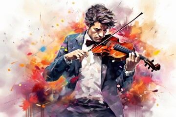 Fototapeta premium The talent of a violinist captured in a painting A fictional character created by Generated AI. 