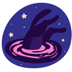 Sticker with a black cat jumping into a black hole