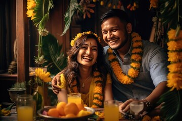 Obraz premium A Happy Couple Enjoying a Meal Together A fictional character created by Generated AI. 