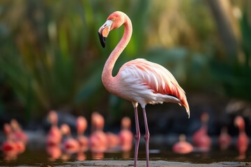 Greater flamingo Phoenicopterus ruber, A Greater Flamingo Phoenicopterus roseus, AI Generated - obrazy, fototapety, plakaty