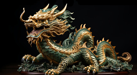 Fototapeta na wymiar Green dragon, symbol of Chinese New Year 2024. Isolated on black background.