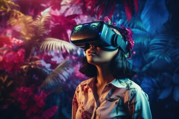 Exploring the Tropics with a VR Headset A fictional character created by Generated AI.  - obrazy, fototapety, plakaty