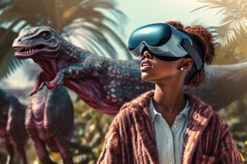 Woman Exploring a Prehistoric World with Virtual Reality A fictional character created by Generated...