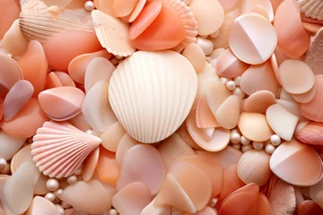 Fotobehang Nature, graphic resource concept. Abstract and minimalist various shapes and forms corals and seashells background with copy space. Tones image with pink color © Rytis