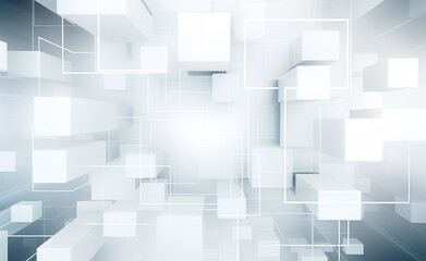 Digital technology white 3D geometry abstract graphics poster web page PPT background with generative.