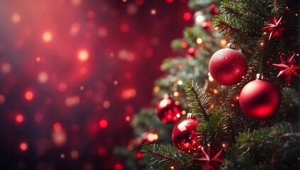 Obraz na płótnie Canvas christmas tree with red lights and balls.red theme