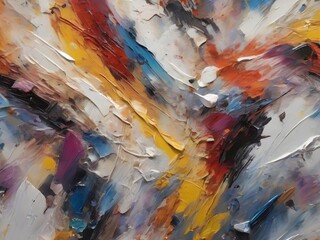 Closeup of abstract rough colorful multicolored art painting texture, with oil brushstroke, pallet knife paint on canvas. Generative AI