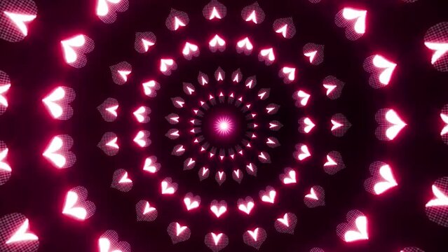 glowing neon pink heart shape led lamp lights.