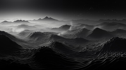 Monochrome Serenity: Minimalistic Black and White Landscape. Generative AI