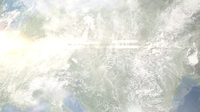 Zoom in from space and focus on Hranice, Czech Republic. 3D Animation. Background for travel intro. Elements of this image furnished by NASA