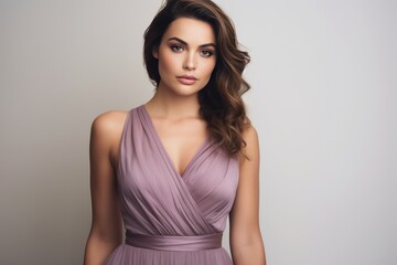 Fototapeta premium Stunning woman in a lavender dress A fictional character created by Generated AI. 