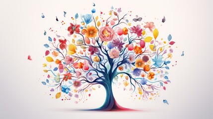 the abstract tree is made of colorful flowers
