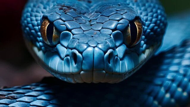 Blue viper snake closeup face, viper snake, blue insularis