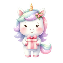 watercolor pastel birthday unicorn Kawaii and Cute Birthday Unicorns Sticker Clipart
