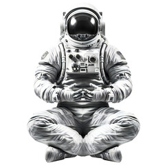 An astronaut in a spacesuit meditating, isolated on transparent