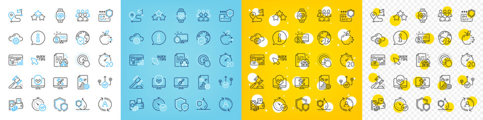 Fototapeta premium Vector icons set of Report, Group and Fast verification line icons pack for web with Timer, Cloud computing, Web report outline icon. World insurance, Correct way, User info pictogram. Vector