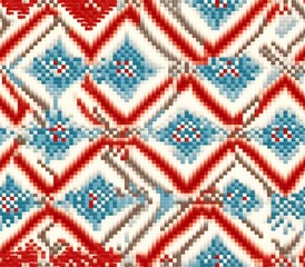 red and white fabric, Cross-stitch Seamless Pattern