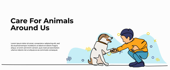 Care for animals around vector illustration. Modern flat in continuous line style.