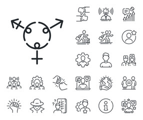 Inclusion sign. Specialist, doctor and job competition outline icons. Genders line icon. Gender diversity symbol. Genders line sign. Avatar placeholder, spy headshot icon. Strike leader. Vector