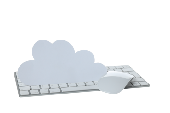 PNG, white paper cloud with gadgets isolated on white background - Powered by Adobe