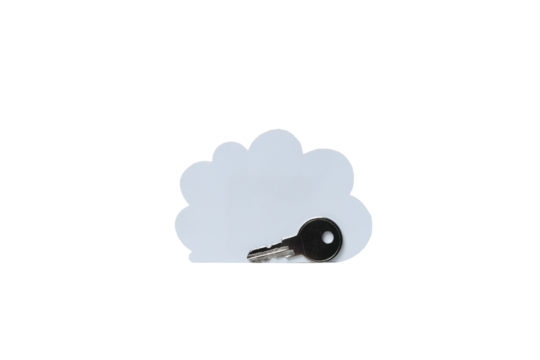 PNG, white paper cloud with key isolated on white background
