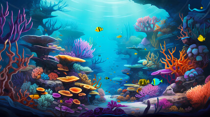 Fototapeta na wymiar Ocean's Hidden Paradise: A Vibrant Journey through an Underwater Coral Wonderland