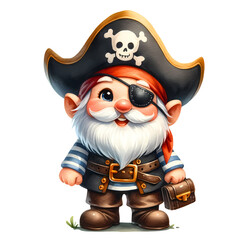 Fototapeta premium Cute Gnome Pirate Watercolor Clipart Illustration