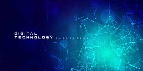 Digital technology internet network speed connection blue green background, cyber nano information, abstract communication, innovation future tech data, Ai big data lines dots, illustration vector 3d