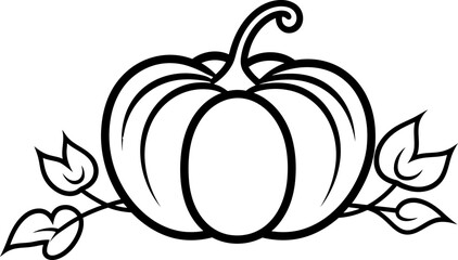 Pumpkin with leaves silhouette icon in black color. Vector template for laser cutting wall art.