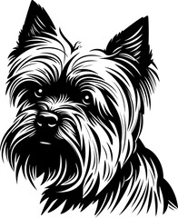 Yorkshire terrier dog silhouette in black color. Vector template for laser cutting wall art.