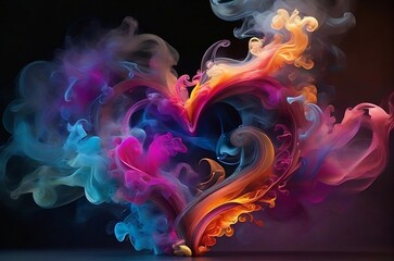 Obraz premium colourful smoke heart on black background 