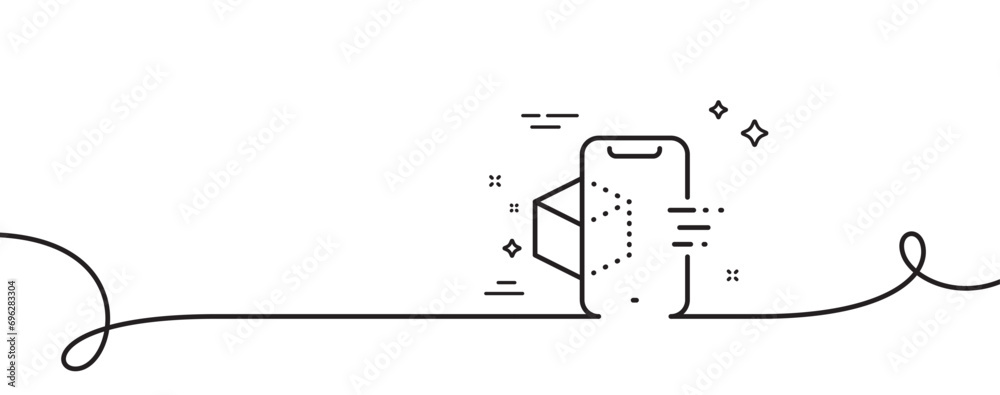 Poster augmented reality phone line icon. continuous one line with curl. vr simulation sign. 3d cube symbol