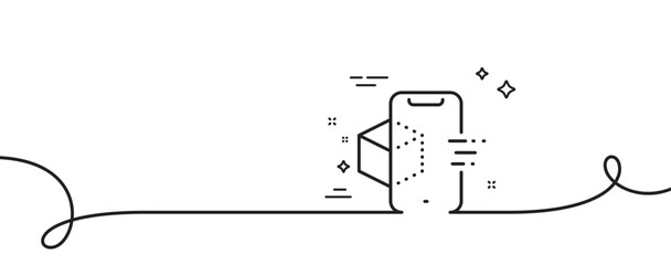 Augmented reality phone line icon. Continuous one line with curl. VR simulation sign. 3d cube symbol. Augmented reality single outline ribbon. Loop curve pattern. Vector