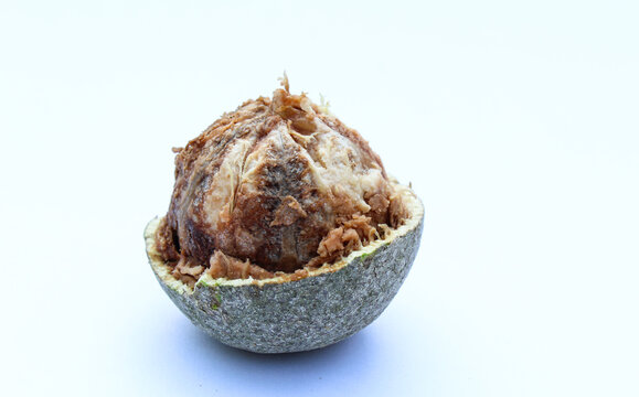  Wood-apple or Limonia acidissima on white background 
