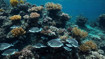 Fototapeta na wymiar beautiful underwater world blue reef on sunny day