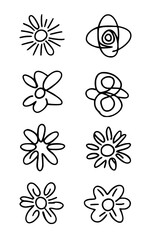 Abstract line art flowers vector clipart. Spring illustration.