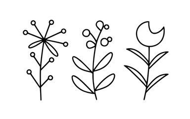 Abstract line art flowers vector clipart. Spring illustration.