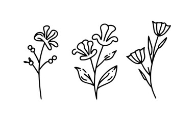 Abstract line art flowers vector clipart. Spring illustration.