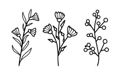 Abstract line art flowers vector clipart. Spring illustration.