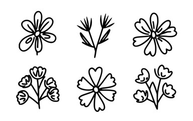 Fototapeta na wymiar Abstract line art flowers vector clipart. Spring illustration.