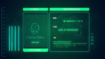 Face Detection Technological 3d Scanning Face ID the Future concept animation 4k footage, the backdrop for world maps.