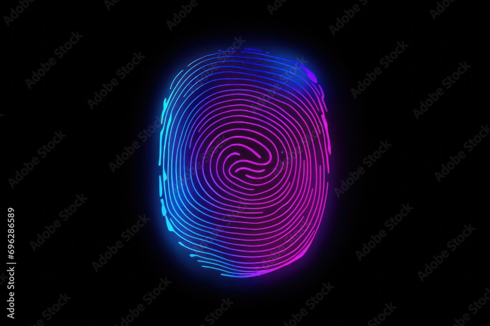Poster Digital fingerprint icon glowing gradient, representing secure biometric verification systems